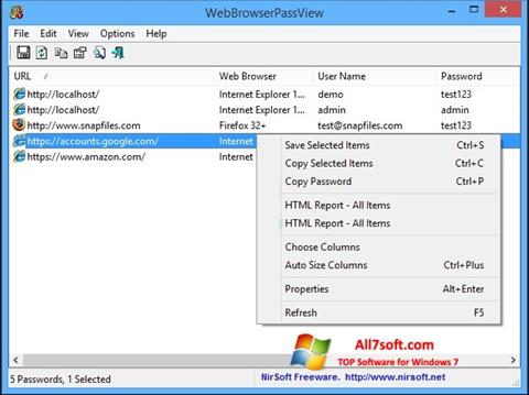 Скріншот WebBrowserPassView для Windows 7