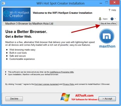 Скріншот Wi-Fi HotSpot Creator для Windows 7