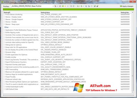 Скріншот NVIDIA Inspector для Windows 7