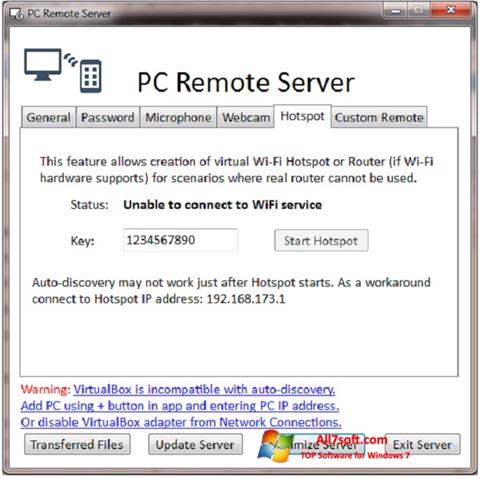 Скріншот PC Remote Server для Windows 7