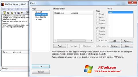 Скріншот FileZilla Server для Windows 7