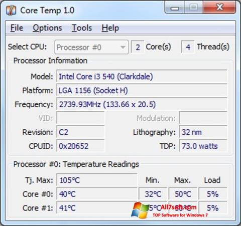 Скріншот Core Temp для Windows 7