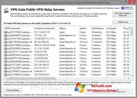 Скріншот VPN Gate для Windows 7