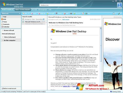 Скріншот Windows Live Mail для Windows 7