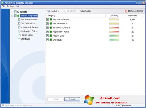 Скріншот Auslogics Registry Cleaner для Windows 7