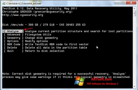 Скріншот TestDisk для Windows 7