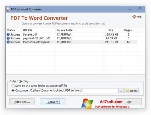 Скріншот PDF to Word Converter для Windows 7