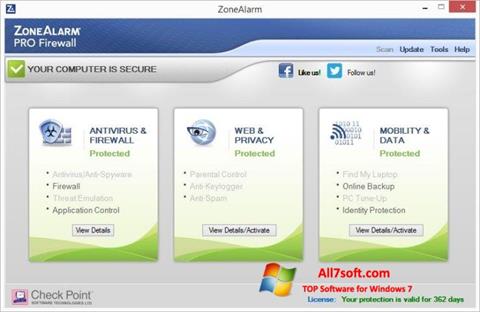 Скріншот ZoneAlarm Pro для Windows 7