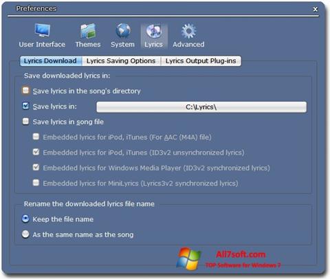 Скріншот Minilyrics для Windows 7