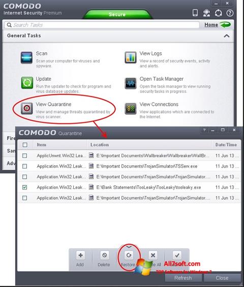 Скріншот Comodo Internet Security для Windows 7
