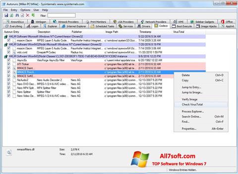 Скріншот AutoRuns для Windows 7