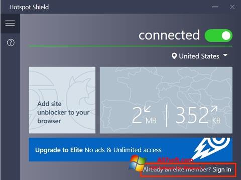 Скріншот Hotspot Shield для Windows 7