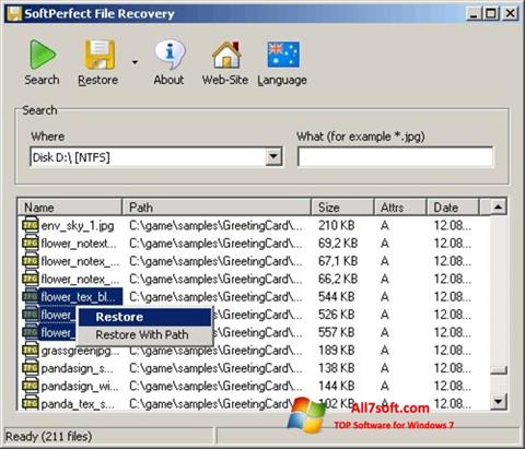 Скріншот SoftPerfect File Recovery для Windows 7
