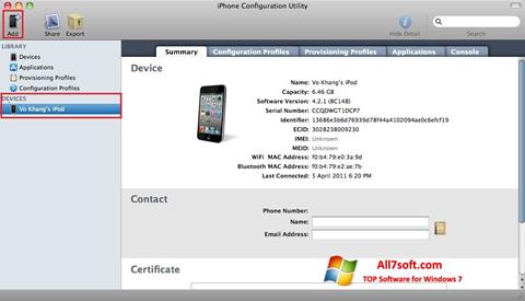 Скріншот iPhone Configuration Utility для Windows 7
