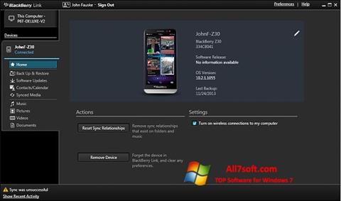 Скріншот BlackBerry Link для Windows 7