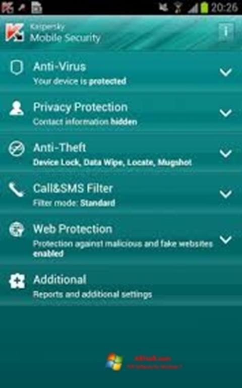 Скріншот Kaspersky Mobile Security для Windows 7